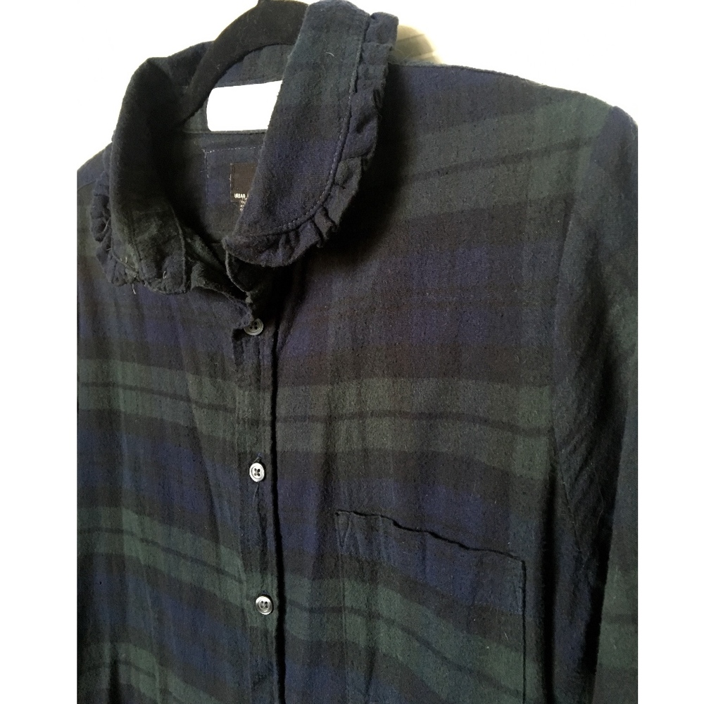 Urban Outfitters Navy Green Flannel Button Down